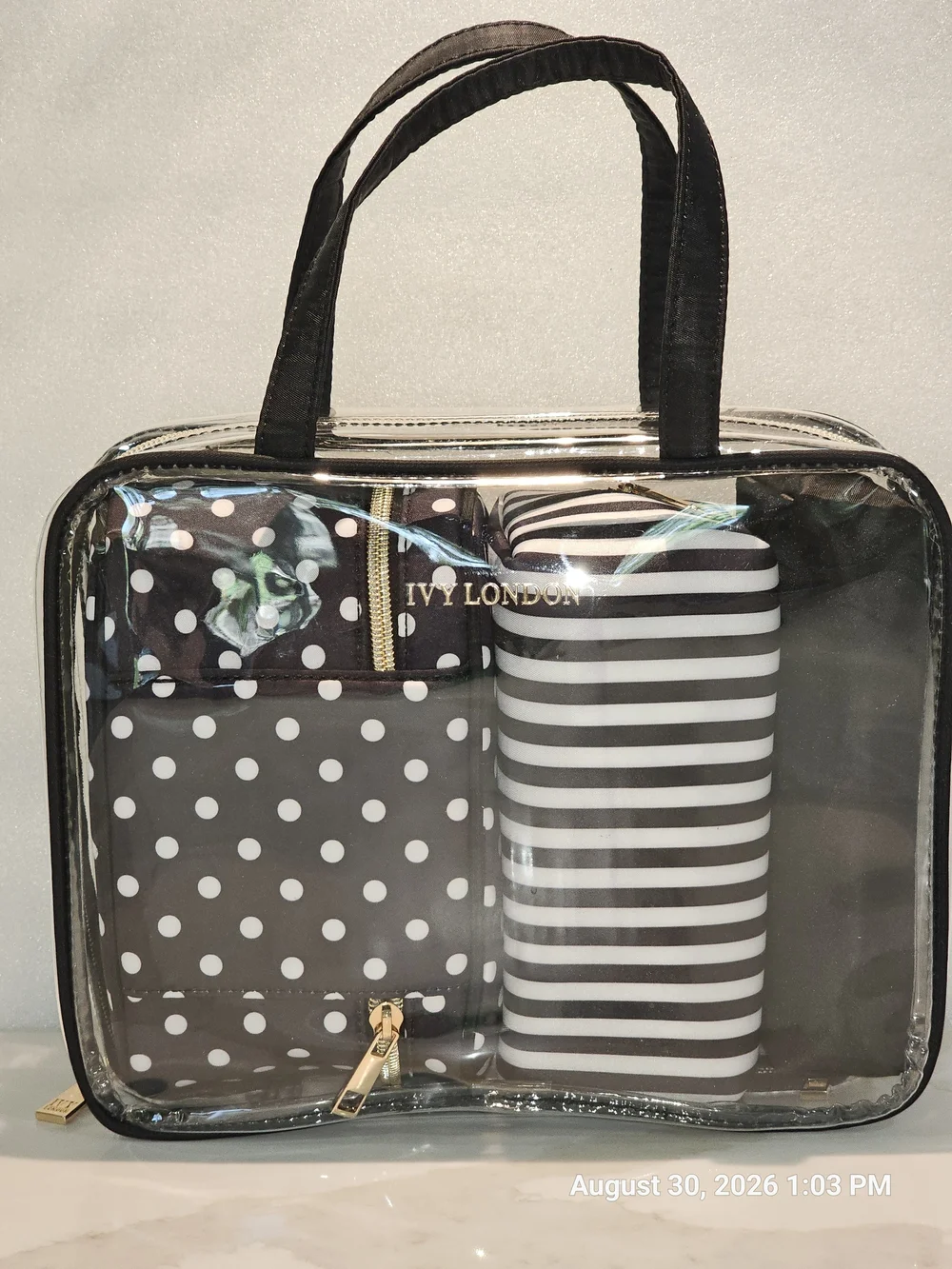 Black & White Dot and Stripe Cosmetic Travel Bag Set